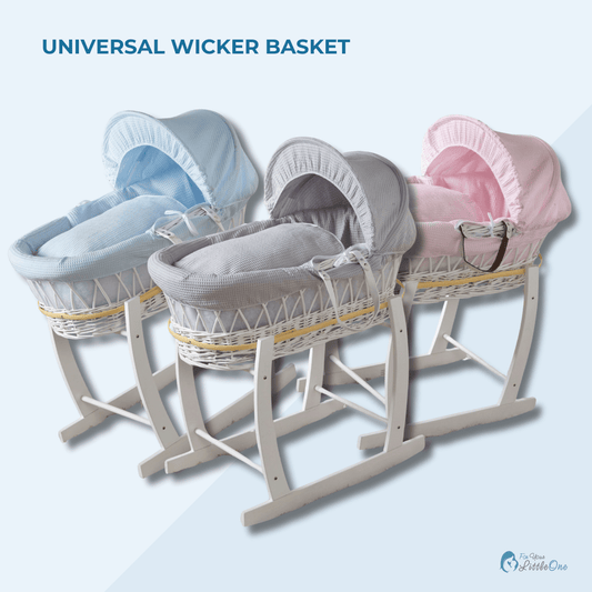 Pink Dimple Grey Wicker Baby Moses Basket With Stand