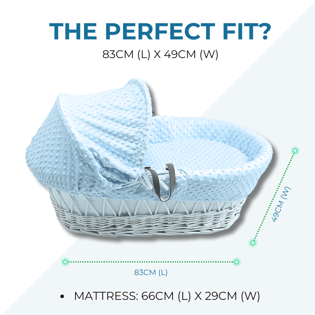 Blue Dimple White Wicker Baby Moses Basket With Stand