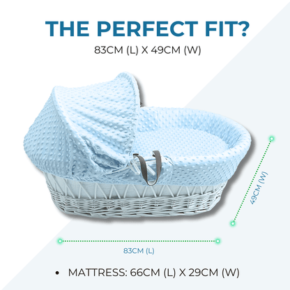 Blue Dimple White Wicker Baby Moses Basket With Stand