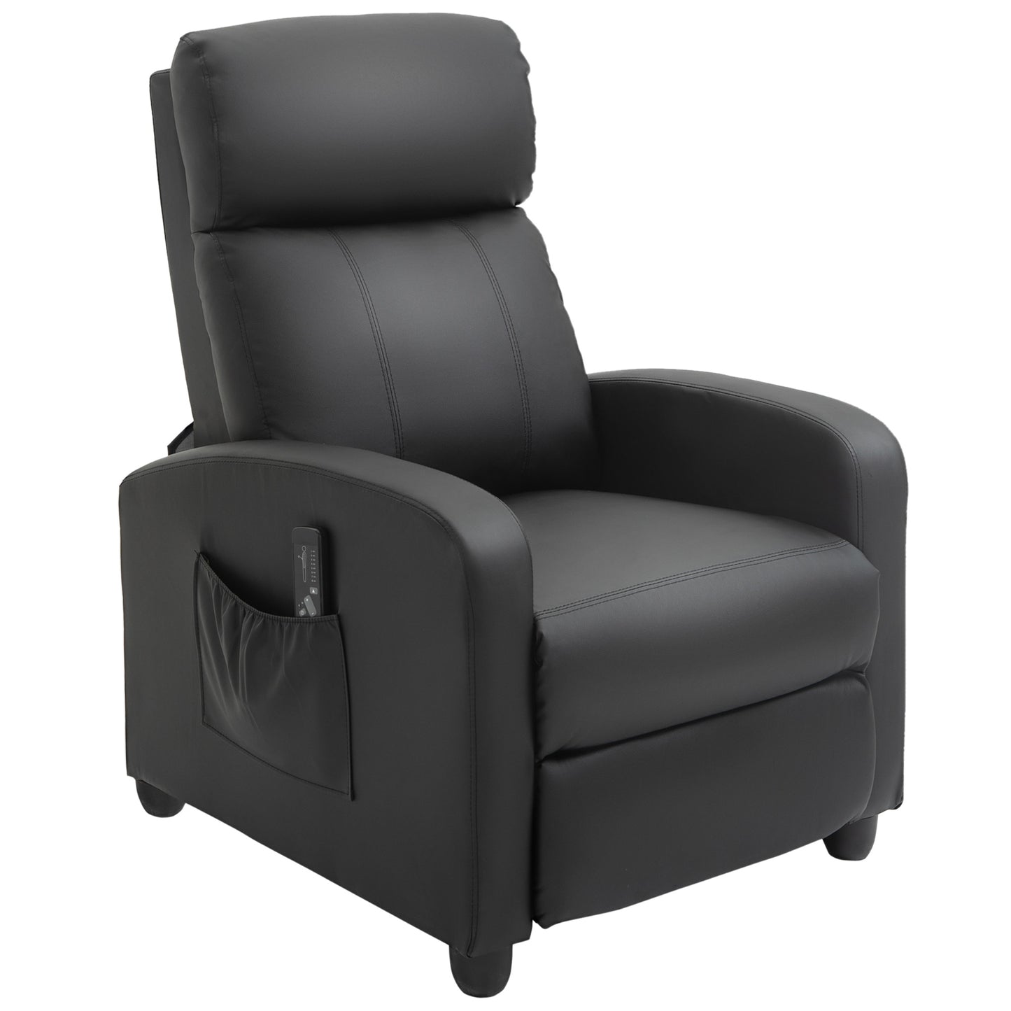 Massage Recliner Armchair with 150° Recline, Faux Leather, Side Pocket, Black