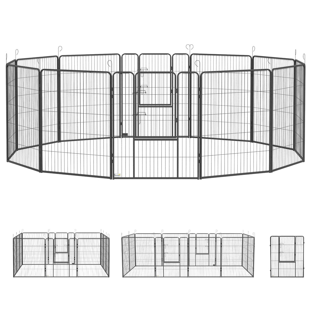 PawHut 12 Panels Heavy Duty Puppy Playpen, for Small Dogs, Indoor and Outdoor Use - Silver