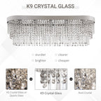 Modern Raindrop Crystal Chandelier, Round Rectangular hanging Ceiling Light, Linear Hanging Lighting with Stainless Steel Base, for Restaurant Kitchen Island Dining Room Hotel, Silver