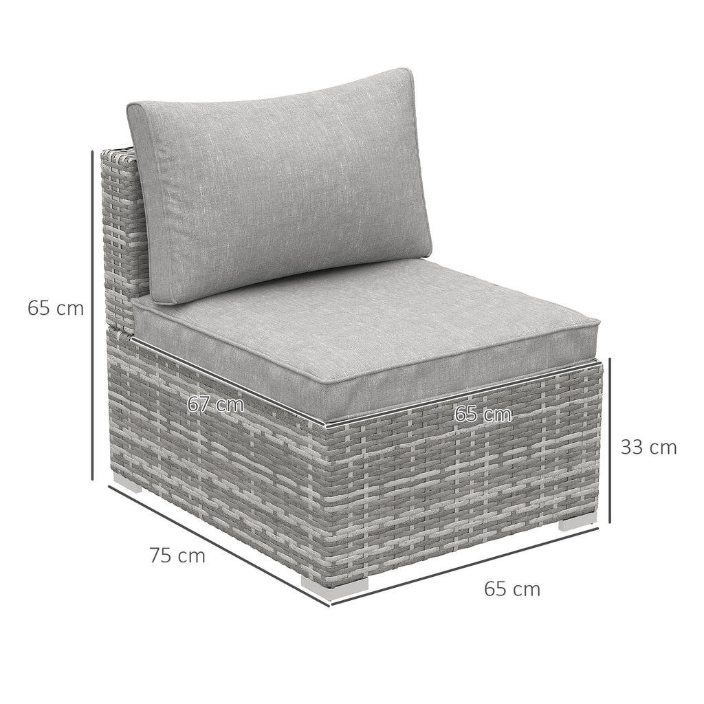 Outsunny Outdoor Garden Furniture Rattan Single Middle Sofa with Cushions for Backyard Porch, Light Grey