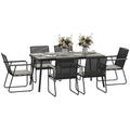 Outsunny 6 Seater Garden Dining Set with Soft Cushions, Rattan Backrest, Rectangular Plastic Top, Garden Furniture Set, Outdoor Dining Table and Chairs for Patio, Balcony, Poolside, Grey
