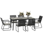 Outsunny 6 Seater Garden Dining Set with Soft Cushions, Rattan Backrest, Rectangular Plastic Top, Garden Furniture Set, Outdoor Dining Table and Chairs for Patio, Balcony, Poolside, Grey