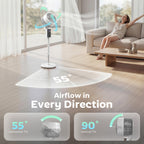 20 dB Silent Standing Fan for Bedroom, 44" Pedestal Fan with 90° Oscillating, 8 Speeds and LED Light, White