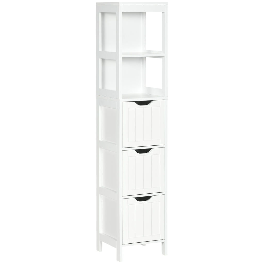 HOMCOM Narrow Floor Cabinet, Bathroom Cabinet with 3 Drawers and 2 Open Shelves, 30W x 30D x 141.6Hcm, White