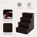 PawHut 4 Step Dog Steps for Bed, Wooden Dog Steps for Sofa, Pet Stairs for Bed Couch with Non-Slip Carpet for Cats and Puppies, 40 x 59 x 54.2 cm, Dark brown