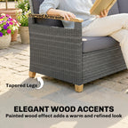 Outsunny 3 Seater Rattan Garden Sofa, PE Wicker Outdoor Sofa Wide Deep Seat, 4" Cushions, Wood-Effect Armrests Legs, Dark Grey