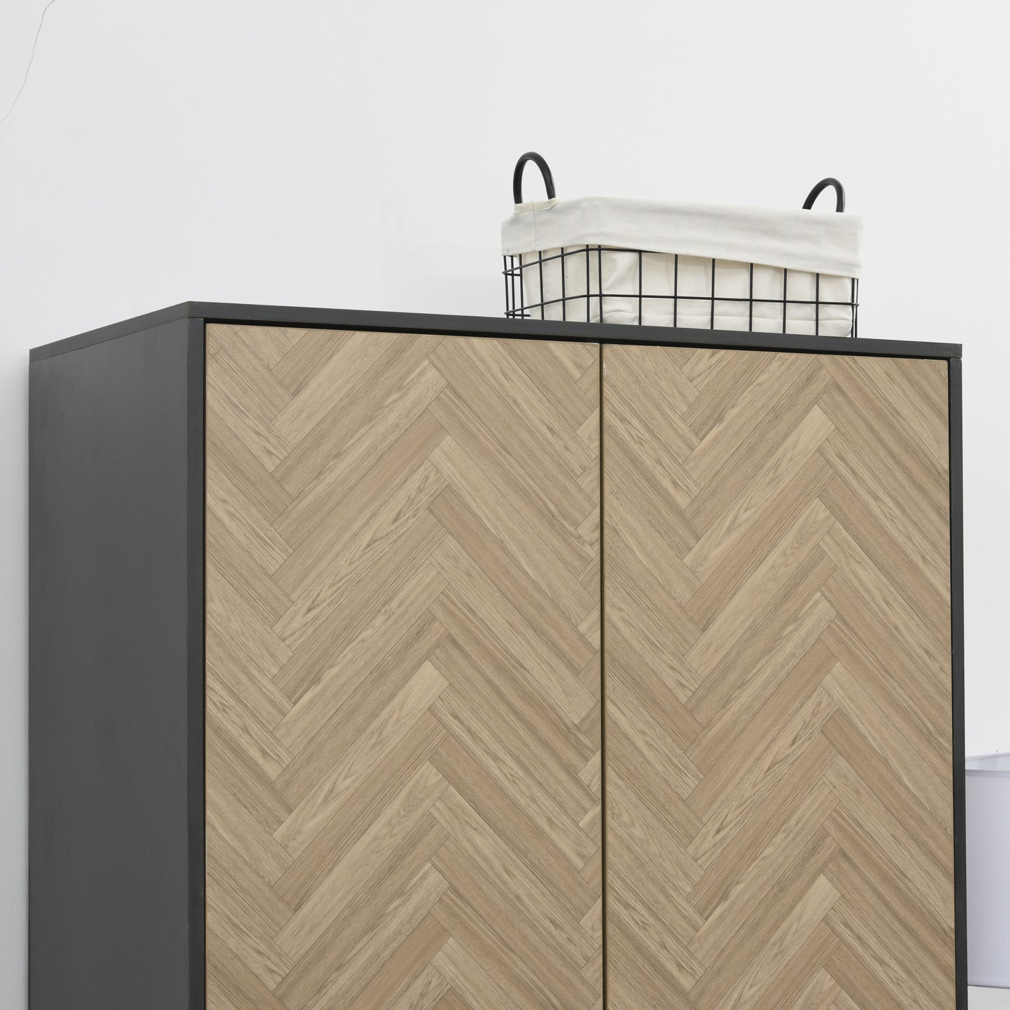 Modern Wardrobe Cabinet Wood Grain Sticker Surface with Shelf, Hanging Rod and 2 Drawers 90x50x190cm