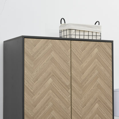 Modern Wardrobe Cabinet Wood Grain Sticker Surface with Shelf, Hanging Rod and 2 Drawers 90x50x190cm