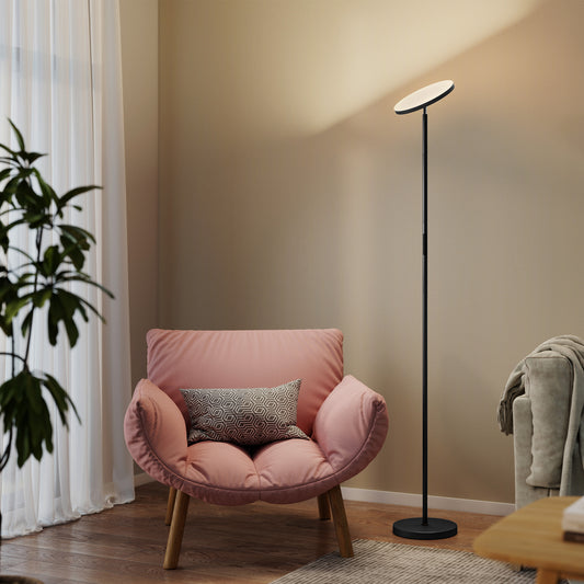 RGB Uplighter Floor Lamp, Tall Dimmable Standing Lamp with Remote & Touch Control, 350° Rotatable Head for Living Room Bedroom, 2700K-6000K Colour Temperatures, Black