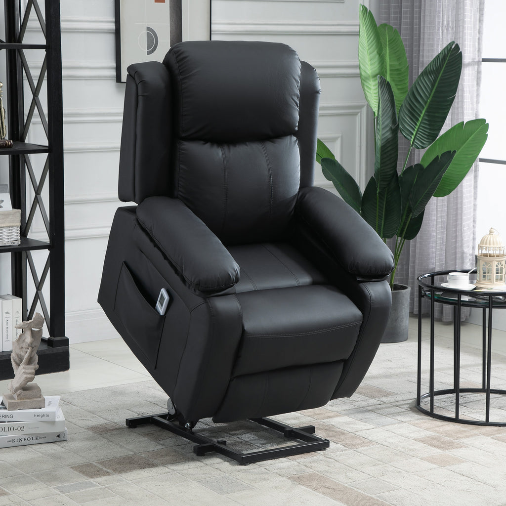 HOMCOM Riser and Recliner Chair with Vibration Massage, PU Leather Power Lift Chair for Elderly, Black