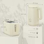 Digital Stainless Steel Kettle and Toaster Set, 1.5L 3000W Fast Boil Kettle, 2 Slice Toaster with 7 Level Browning Controls, Defrost, Reheat, Keep Warm, Crumb Tray and LED Touch Display, Beige