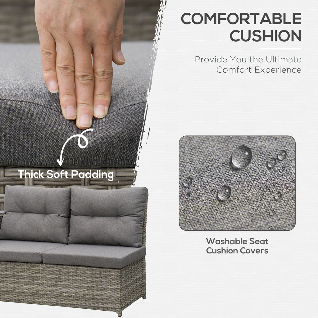 Outsunny 6 Pieces Outdoor PE Rattan Garden Furniture, Patio Wicker Sectional Conversation Corner Sofa with Soft Padded Cushion and Liftable Coffee Table, 123 x 55 x 84 cm, Grey