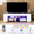 Multi-Shelf TV Cabinet, with Adjustable LED Lights - White
