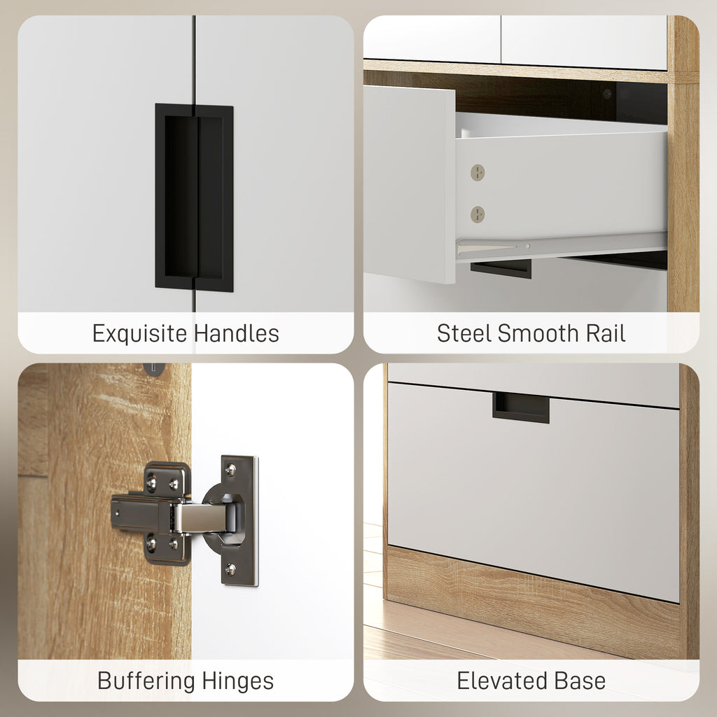 Modern Clothes Storage Cupboard Unit, 3 Drawer 2 Door Wardrobe with Hanging Rod, Oak