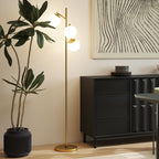 3-Light Tree Floor Lamps for Living Room, Modern Standing Lamp for Bedroom with Globe Lampshade, 3000K/4000K/6000K Colour Temperatures, Steel Base, Gold Tone