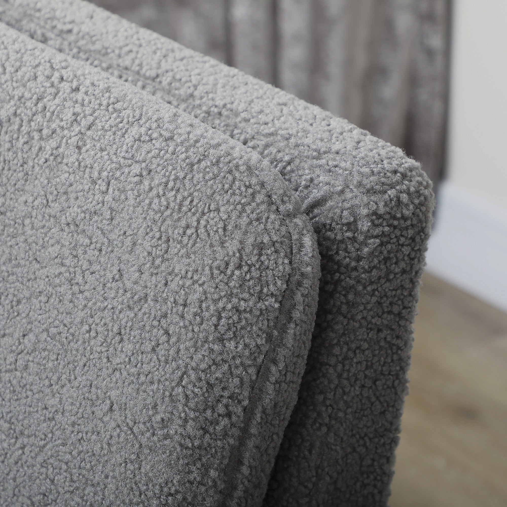 HOMCOM Armchair, Upholstered Accent Chair with Wood Legs and Wide Padded Seat, Teddy Occasional Chair, Grey