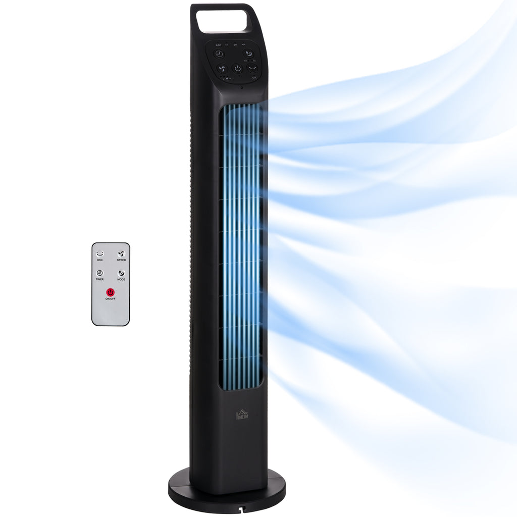 31" Oscillating Tower Fan with Remote Control, 4H Timer, 3 Speed 3 Modes, Quiet Electric Floor Standing Fan for Home Bedroom Office, Black