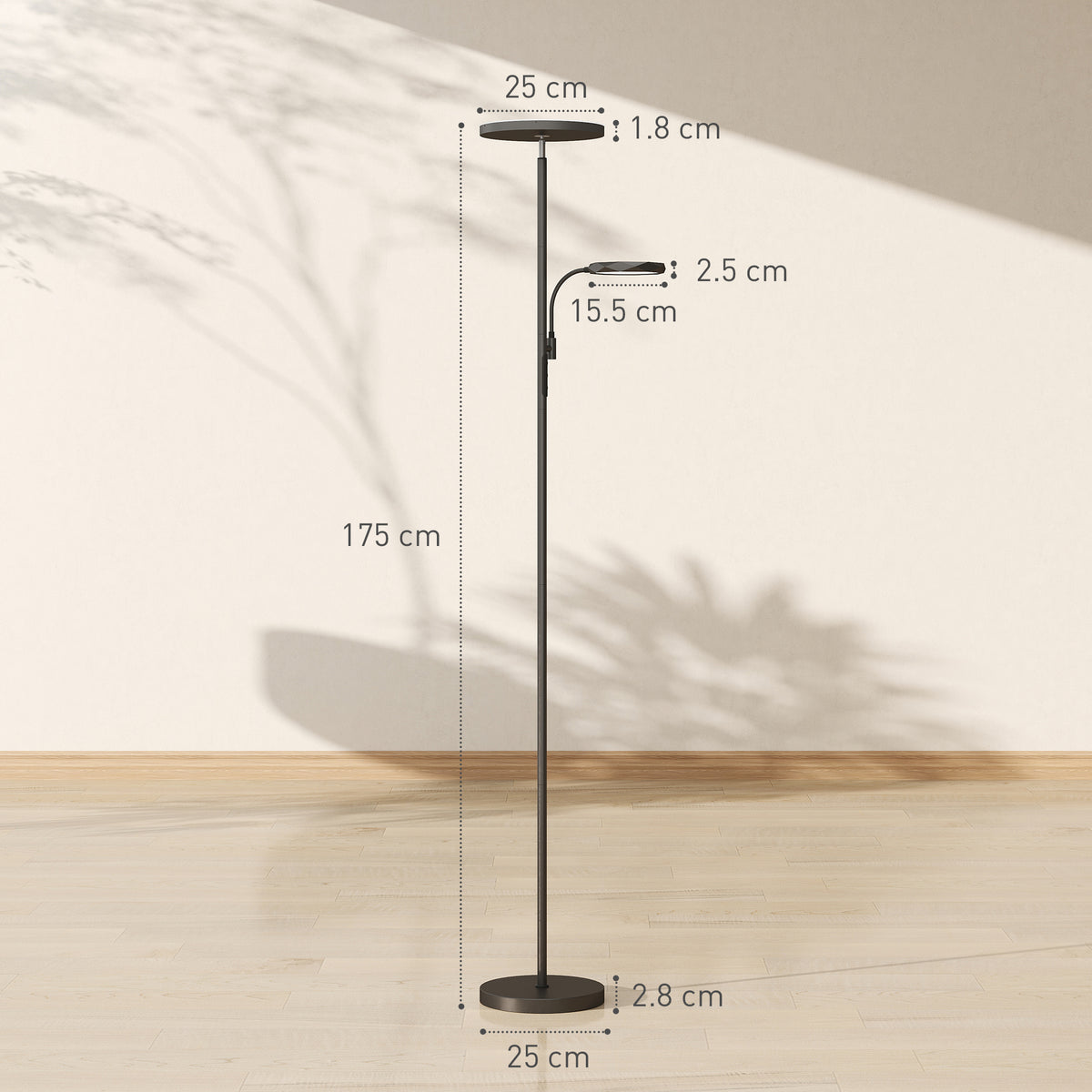 LED Floor Lamp for Living Room, Stepless Dimmable Standing Lamp, Mother and Child Uplighter with Reading Light, 4 Scene Modes, 2700K-6500K Colour Temps, 4 Brightness Levels, Remote Control