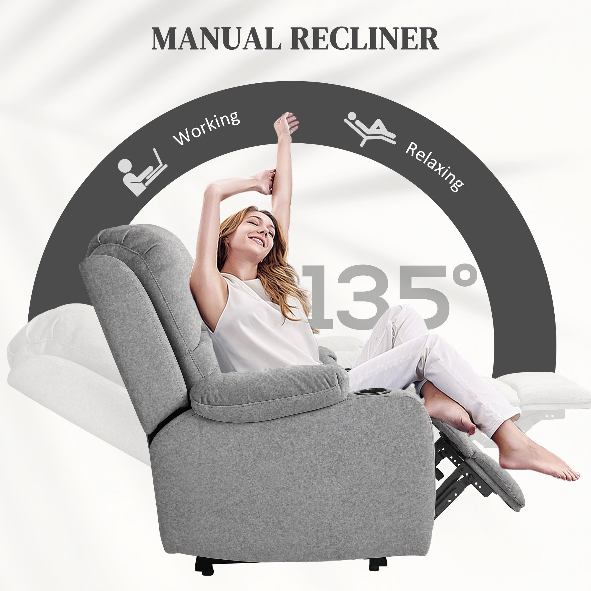HOMCOM Microfibre Manual Reclining Armchair with 135° Recline Back and Footrest - Grey
