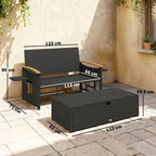 Outsunny Double Garden Rattan Daybed, Wicker Sun Bed Chaise Lounger with Storage Ottoman, 4-Level Adjustable Backrest, Brown