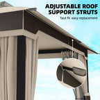 Outsunny 3 x 3.6 m Outdoor Garden Gazebo with Netting and Curtains, Double Roof Patio Gazebo Permanent Pavilion, Khaki