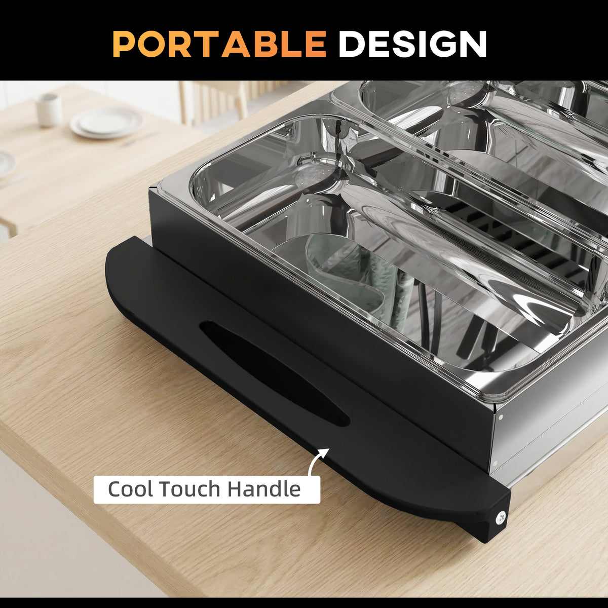 4 Tray Electric Food Warmer Buffet Server with Warming Plate, Cool Touch Handles, Adjustable Temperature, 300W, 2 x 2.4L and 2 x 1L Pans
