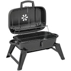 Outsunny Charcoal Barbecue Grill Folding Portable BBQ Grill for Camping with 1232 cm² Cooking Area, Adjustable Vent, Thermometer, Handles for Picnic, 59 x 37 x 36 cm, Black