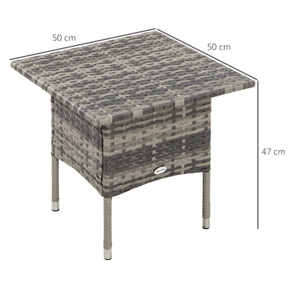 Outsunny Rattan Side Table, Outdoor Coffee Table with Plastic Board Under the Full Woven Table Top for Patio, Garden, Balcony, Mixed Grey