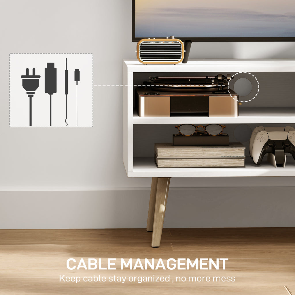 TV Stand up to 55 Inches, TV Unit with Open Shelves and Cable Holes - White