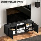 Modern TV Stand Cabinet for TVs up to 55", TV Unit with 2 Open Shelves and 2 Cabinets, Entertainment Centre with Cable Management for Living Room, Black