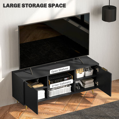 Modern TV Stand Cabinet for TVs up to 55", TV Unit with 2 Open Shelves and 2 Cabinets, Entertainment Centre with Cable Management for Living Room, Black