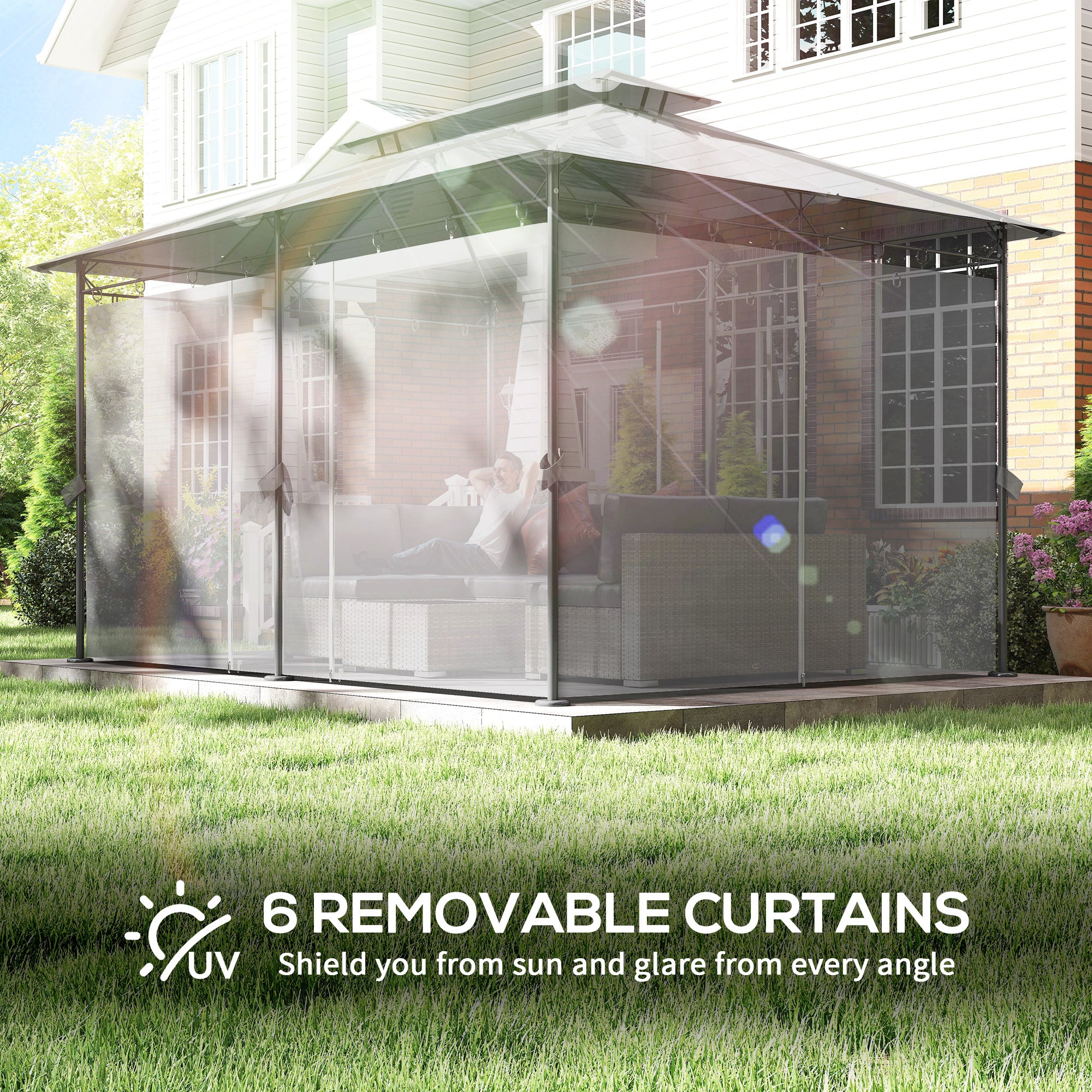 Outsunny 3 x 4m Metal Frame, Two-Tier Roof Gazebo - Dark Grey