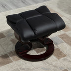 HOMCOM 360° Swivel Recliner Chair with Footstool, PU Leather Manual Recliner Armchair with Footstool, Solid Wood Base, Upholstered Reclining Chair for Living Room, Bedroom, Office, Black