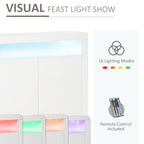 HOMCOM 2-Door Sideboard with LED Light, High Gloss Lighted Storage Cabinet with Shelves and Open Compartment, Modern Kitchen Sideboard for Dining Room, Living Room, 107 x 35 x 97cm, White
