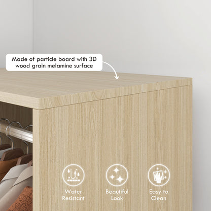 Open Wardrobe on Wheels, Bedroom Wardrobe with Clothes Hanging Rail, 2 Storage Shelves, Mobile Garment Rack for Cloakroom, Hallway, Natural