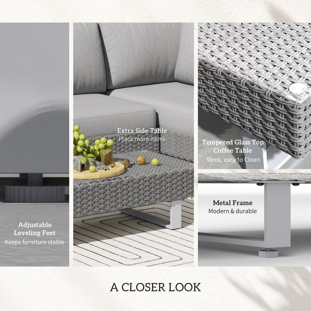 Outsunny Three-Piece Rattan Sofa Set, with Cushions - Light Grey