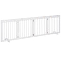 PawHut Freestanding Pet Gate 4 Panel Wooden Dog Barrier Folding Safety Fence with Support Feet up to 204cm Long 61cm Tall for Doorway Stairs White