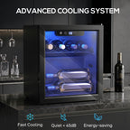 12 Bottle Wine Cooler, 36 Litre Capacity, 4-16°C Tabletop Drinks Wine Fridge with Glass Door, LED Light, Black