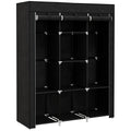 Fabric Wardrobe, with Rails and Shelves - Black