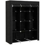 Fabric Wardrobe, with Rails and Shelves - Black