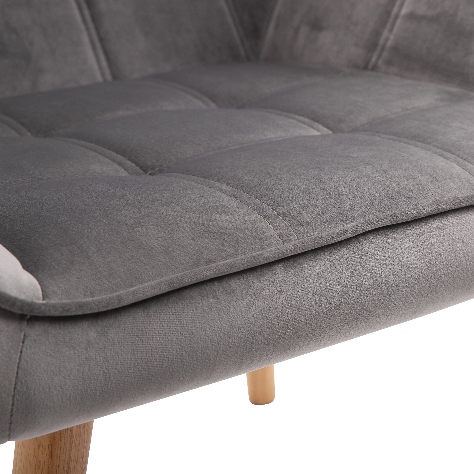 HOMCOM Accent Chair, Velvet Upholstered Vanity Tub Chair with Flared Armrests, Slanted Back, Solid Wood Legs, Comfy Padding Armchair, Home Bedroom Furniture Seating, Set of 2, Grey