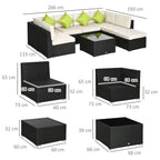 Outsunny 8 Pieces PE Rattan Corner Sofa Set, Outdoor Garden Furniture Set, Patio Wicker Sofa Seater w/ Cushion, Washable Cushion Cover & Tempered Glass Table, Khaki