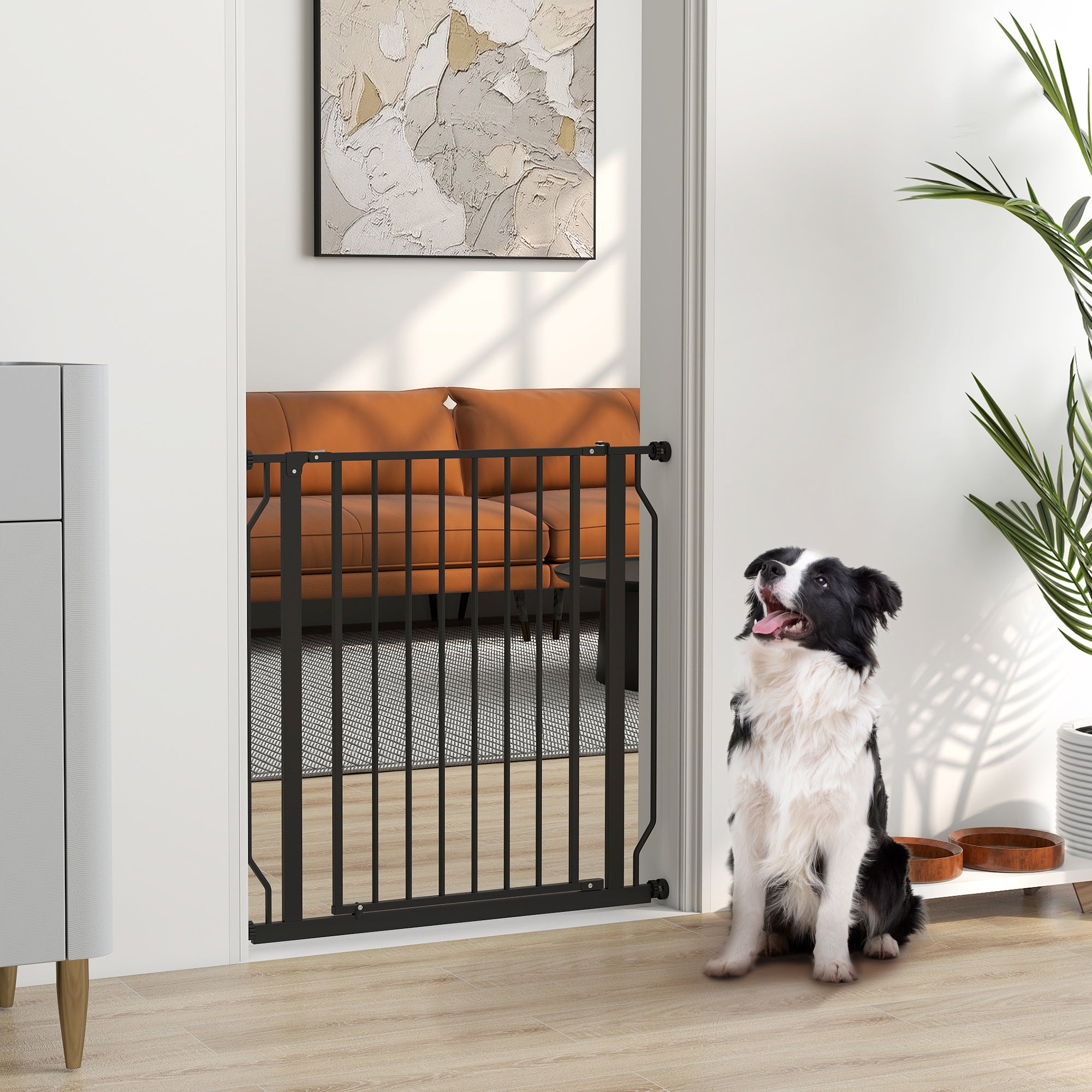 PawHut Extra Wide Dog Gate, with Door Pressure, for Doorways, Hallways, Staircases - Black