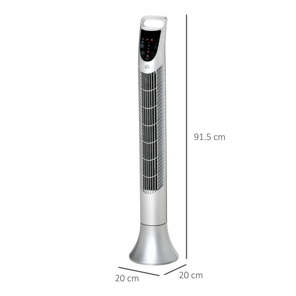 36'' Freestanding Tower Fan, 3 Speed 3 Mode, 7.5h Timer, 70 Degree Oscillation, LED Panel, 5M Remote Controller, Silver