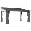 Outsunny 4.3 x 3 m Garden Pergola with Galvanised Steel Roof, Lean to Pergola Gazebo with Netting Curtains, Dark Grey