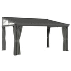 Outsunny 4.3 x 3 m Garden Pergola with Galvanised Steel Roof, Lean to Pergola Gazebo with Netting Curtains, Dark Grey