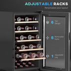 41 Bottle Wine Fridge, 91 Litre Capacity, 45cm Freestanding Wine Cooler Fridge with Glass Door, LED Light, Digital Touch Screen, Temperature Control, Black